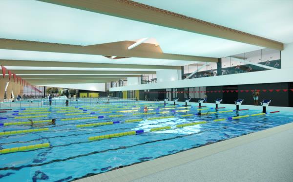 An artist’s impression of the indoor swimming lanes at the $105m Memorial Park Aquatic Centre in Tauranga.