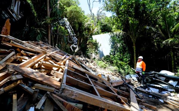 A category three home in Muriwai being deconstructed