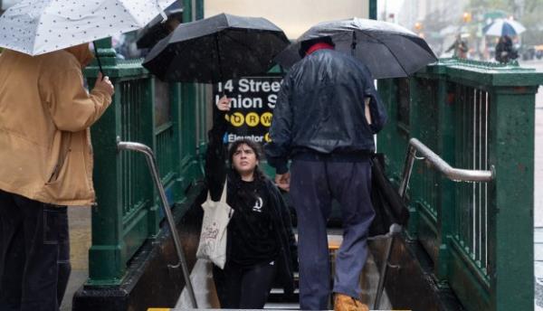 Straphangers emerge from a subway station near Unio<em></em>n Square on Tuesday, April 2, 2024, in Manhattan, New York. (Barry Williams for New York Daily News)