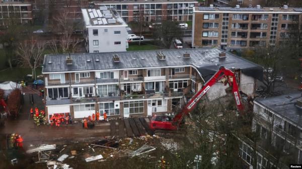 Emergency perso<em></em>nnel work at the scene of an explosion in a residential area in The Hague, Netherlands, on Dec. 7, 2024.