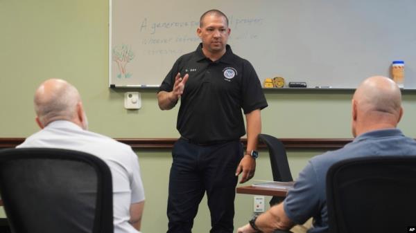 Christopher Day, a Border Patrol instructor and chaplain, directs a session at the Border Patrol Chaplain Academy, Nov. 20, 2024, in Dania Beach, Fla.