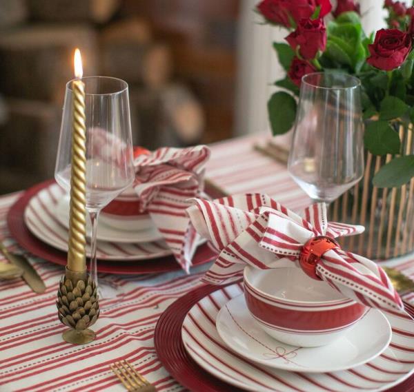 The traditio<em></em>nal tablescape dispenses with nostalgia and takes on a sophisticated and modern edge with red, white and stripes for year-round use. Picture: LNH Edit