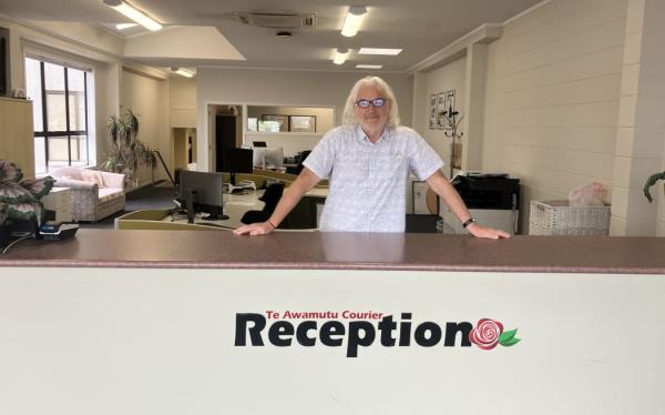 Dean Taylor at the mostly empty Te Awamutu Courier office.