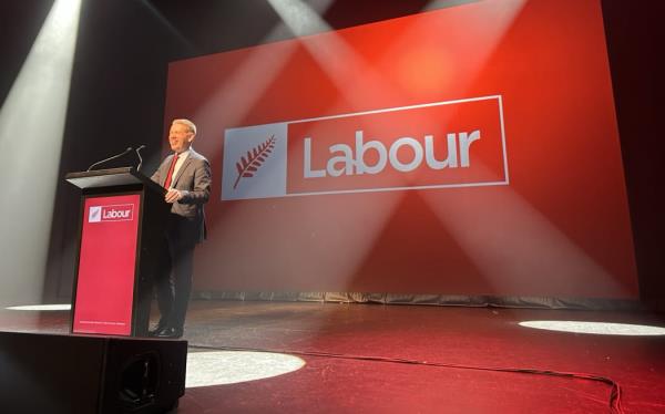 Chris Hipkins speaks to the Labour Party co<em></em>nference on 1 December, 2024.