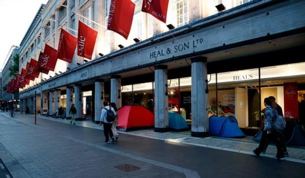 Homeless sleep outside Heal's in the Tottenham road homeless camp in London, Britain 27 June 2024