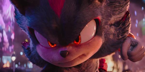 Shadow glaring with his eyes glowing in So<em></em>nic the Hedgehog 3