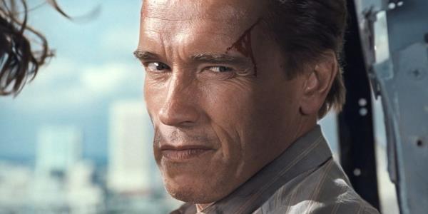 Arnold Schwarzenegger bloodied up in True Lies