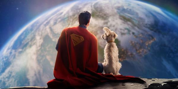Superman and Krypto staring at earth in first look of the new 2025 film