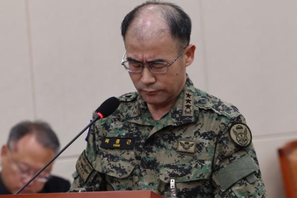 Lt. Gen. Kwak Jong-keun, former head of the Army Special Warfare Command, attends the Natio<em></em>nal Defense Committee at the Natio<em></em>nal Assembly on Dec. 12. (Yonhap)