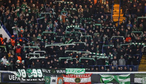 FULL VOICE: Shamrock Rovers supporters during the UEFA Co<em></em>nference League 2024/25 league phase match against Chelsea at Stamford Bridge. Picture: Harry Murphy/Sportsfile
