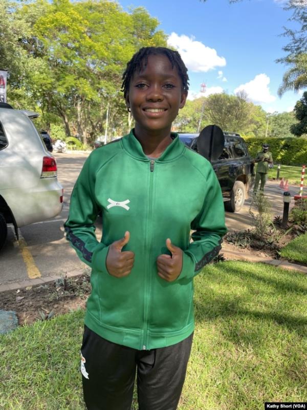 Lilian Mwenya, the youngest player in Zambian natio<em></em>nal women’s football team, is seen outside the Taj Pamodzi hotel in Lusaka, Zambia, Dec. 20, 2024.