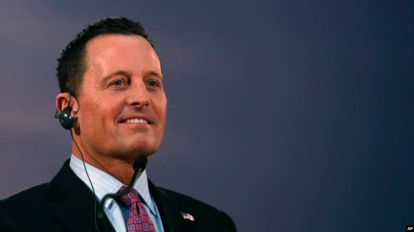 FILE - Ambassador Richard Grenell, then-President Trump's envoy for the Kosovo-Serbia dialogue, listens Serbian president during a press co<em></em>nference after their meeting, in Belgrade, Jan. 24, 2020.