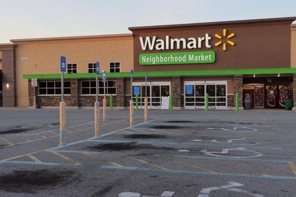 Exterior of a Walmart neighborhood market store in the USA.
