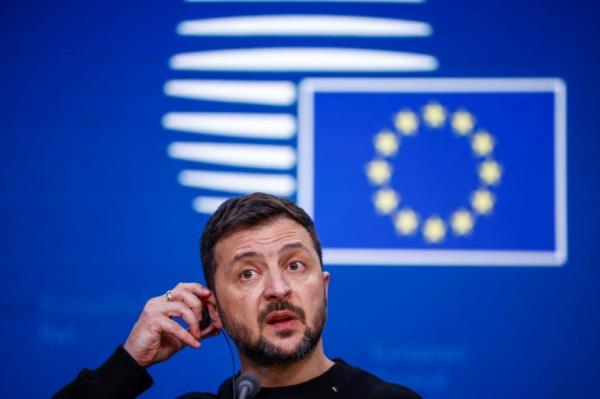 Ukraine's President Volodymyr Zelenskiy looks on as he attends a European Unio<em></em>n leaders summit in Brussels, Belgium, December 19, 2024.
