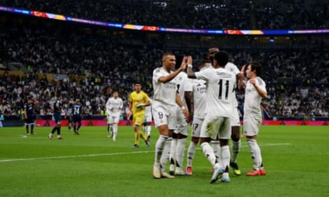 Rodrygo celebrates after scoring Real Madrid’s second at Lusail Stadium.
