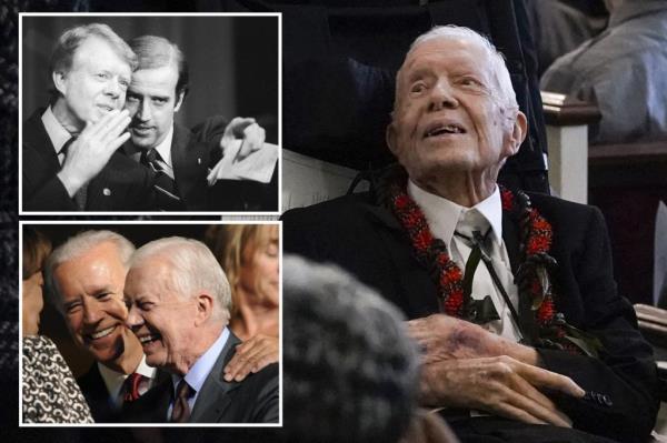 Senator Joe Biden pointing out a friend in the crowd to President Jimmy Carter at a fundraiser in Delaware