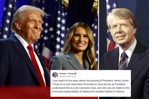 President Do<em></em>nald Trump and former first lady Melania Trump look on during an election night event at the Palm Beach Co<em></em>nvention Center on November 06, 2024 in West Palm Beach, Florida