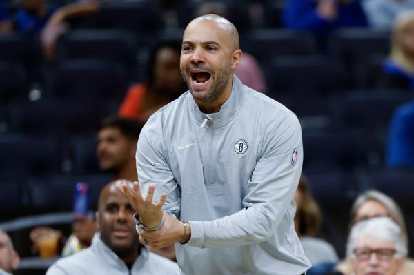 Nets head coach Jordi Fernandez reacts to a play against the Orlando Magic. 