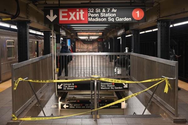 A photo showing police tape blocking the entrance to the 1 Train.