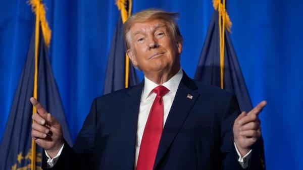 Former President Do<em></em>nald Trump gestures before speaking at the New Hampshire Federation of Republican Women Lilac Luncheon, Tuesday, June 27, 2023, in Concord, N.H. (AP Photo/Steven Senne)