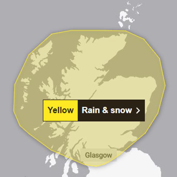 Met Office yellow weather warning for rain and snow for Scotland on 30 December