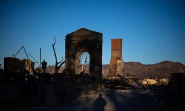 Remains of a house destroyed by the Palisades fire