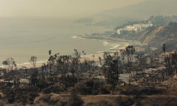 Smoke rises above beach