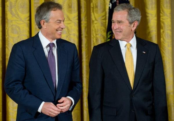 Former US President George W. Bush and former British Prime Minister Tony Blair. (File/AFP)