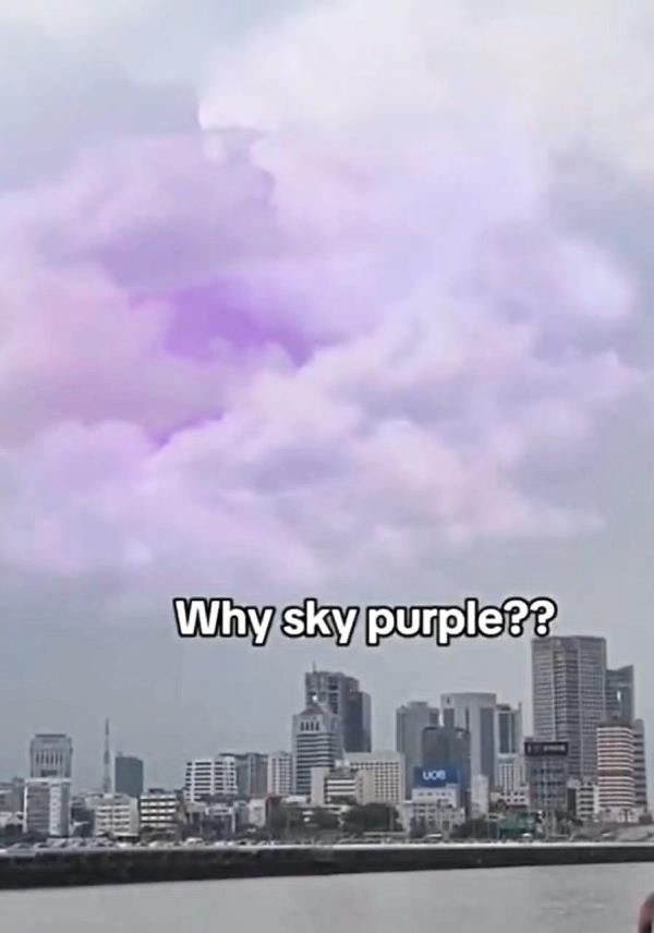 Dreamy atmosphere: A screencap of a recent viral video which shows the sky turning purple over Johor Baru.
