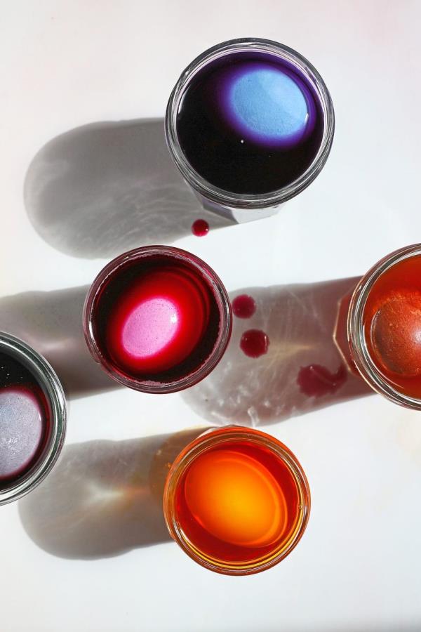Eggs in a variety of dyeing colours. With costs high and supplies short, people are getting creative with their Easter egg traditions. — CHRISTINE CHITNIS/The New York Times